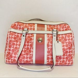 Coach Bowler Bag Purse Pink Coral White PVC EUC